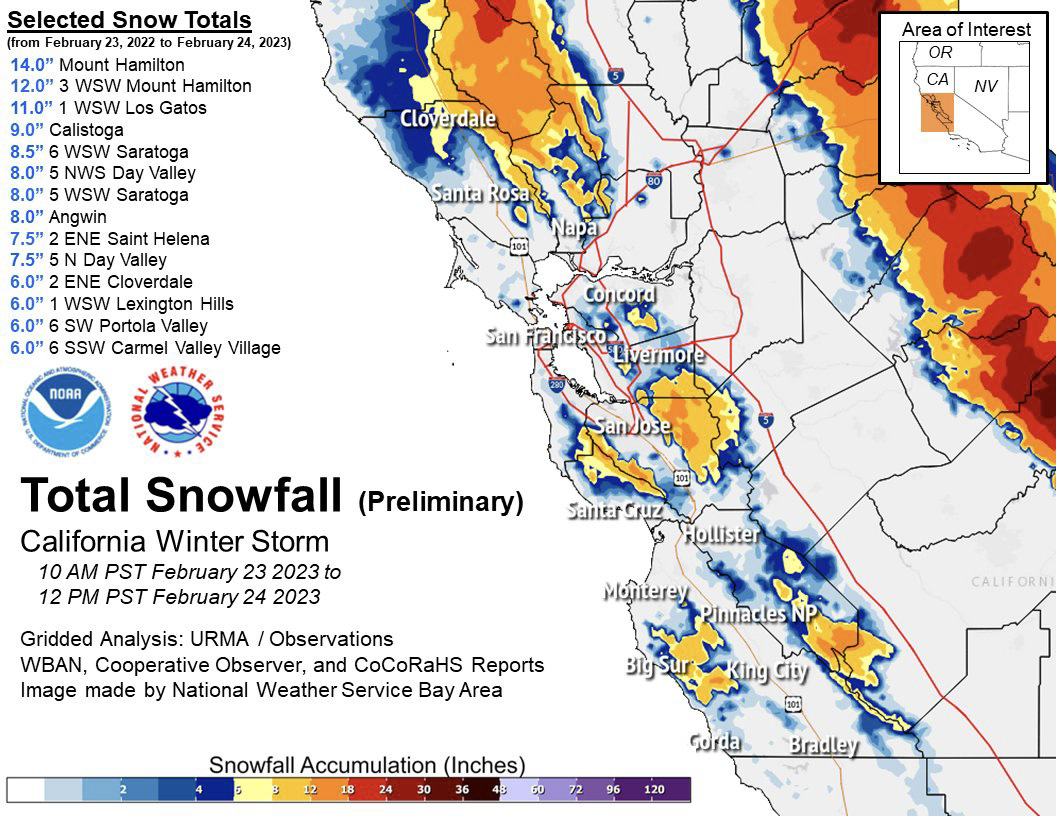 National Weather Service snow estimates Feb 24 2023